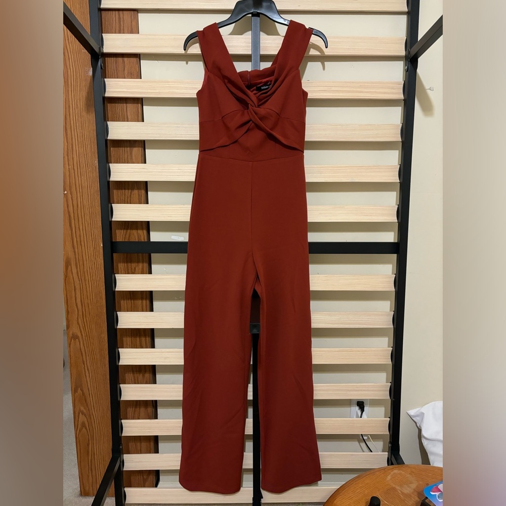 Sugarlips Terracotta Rust Red Burgundy Off Shoulder Jumpsuit Sugar+Lips